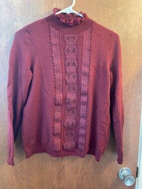 Sézane Kate Jumper in Burgundy | Size SMALL | Lace Detail Sweater